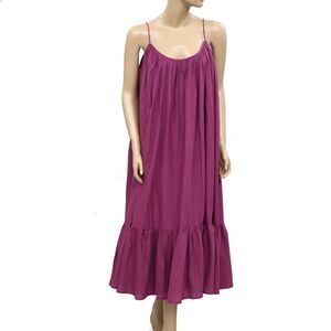 Rhode Resort Lea Pleated Solid Midi Dress Cotton-Voile Ruffle Tiered XL 283983